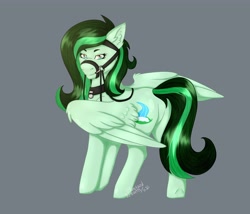 Size: 4096x3511 | Tagged: safe, artist:mustarddreams, oc, oc only, oc:eden shallowleaf, pegasus, pony, bit, bridle, butt, collar, looking at you, looking back, looking back at you, pegasus oc, pet tag, plot, reins, solo, tack