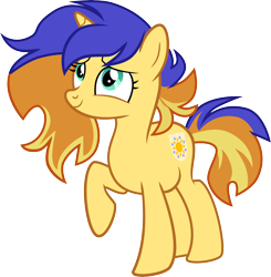 Size: 6865x7011 | Tagged: safe, artist:shootingstarsentry, oc, oc only, oc:sunlight sentry, pony, unicorn, absurd resolution, female, horn, looking up, mare, offspring, parent:flash sentry, parent:sunset shimmer, parents:flashimmer, raised hoof, simple background, smiling, solo, transparent background, unicorn oc, vector