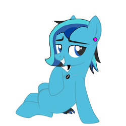 Size: 1260x1260 | Tagged: safe, artist:djmatinext, artist:mint-light, editor:notxweeb, oc, oc only, oc:blue harmony, earth pony, pony, 2022 community collab, derpibooru community collaboration, base used, beard, collar, ear piercing, facial hair, photo, piercing, simple background, sitting, smiling, solo, transparent background