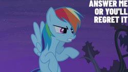 Size: 1280x720 | Tagged: safe, edit, edited screencap, editor:quoterific, screencap, rainbow dash, pegasus, pony, bats!, g4, season 4, female, flying, frown, mare, night, solo, spread wings, teeth, wings