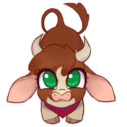 Size: 1160x1160 | Tagged: safe, anonymous artist, arizona (tfh), cow, them's fightin' herds, arizonadorable, bandana, cloven hooves, community related, cute, daaaaaaaaaaaw, drawthread, female, from above, highlights, looking at you, looking up, looking up at you, quadrupedal, simple background, smiling, solo, transparent background, weapons-grade cute