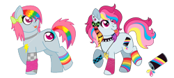 Size: 3000x1345 | Tagged: safe, artist:strawberry-spritz, oc, oc only, earth pony, pony, choker, clothes, female, leg warmers, mare, pacifier, scenecore, simple background, solo, spiked choker, transparent background