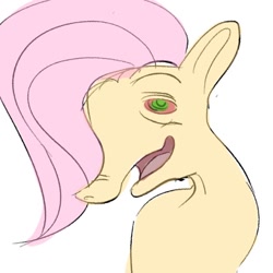 Size: 910x910 | Tagged: safe, artist:ponywizards, fluttershy, pony, g4, bloodshot eyes, bust, high, open mouth, simple background, solo, white background