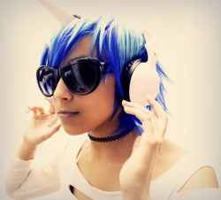 Size: 2573x2330 | Tagged: safe, artist:awesome-vivi, dj pon-3, vinyl scratch, human, g4, clothes, cosplay, costume, headphones, high res, irl, irl human, photo, sunglasses