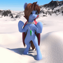 Size: 600x600 | Tagged: safe, artist:snecy, oc, oc only, oc:bizarre song, pegasus, pony, 3d, animated, bipedal, gif, male, mountain, snow, solo
