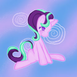 Size: 1600x1600 | Tagged: safe, artist:ponywizards, starlight glimmer, pony, unicorn, g4, abstract background, female, mare, sitting, smiling, solo