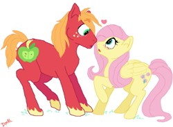 Size: 800x587 | Tagged: safe, artist:starcutx, color edit, edit, big macintosh, fluttershy, g4, boop, colored, female, floating heart, heart, male, ship:fluttermac, shipping, simple background, straight, unshorn fetlocks, white background