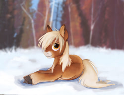 Size: 1500x1158 | Tagged: safe, artist:anonymous, oc, oc only, oc:sleighride, pony, yakutian horse, looking at you, male, snow, solo, stallion, unshorn fetlocks