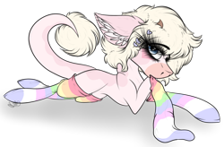 Size: 3514x2302 | Tagged: safe, artist:beamybutt, oc, oc only, earth pony, pony, clothes, ear fluff, earth pony oc, eyelashes, female, high res, lying down, mare, prone, rainbow socks, simple background, socks, solo, striped socks, transparent background
