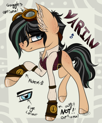 Size: 3127x3769 | Tagged: safe, artist:beamybutt, pony, clothes, ear fluff, goggles, high res, male, ponified, raised hoof, simple background, stallion, tangled (disney), tangled: the series, transparent background, varian