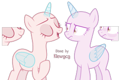 Size: 1359x898 | Tagged: safe, artist:klewgcg, oc, oc only, alicorn, pony, alicorn oc, bald, base, duo, eyelashes, female, frown, hoof on chest, horn, mare, simple background, smiling, transparent background, wings
