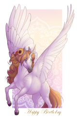 Size: 2445x3847 | Tagged: safe, artist:royvdhel-art, oc, oc only, alicorn, pony, alicorn oc, female, flower, flower in hair, high res, horn, mare, sunflower, wings