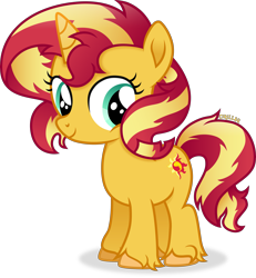 Size: 5623x6084 | Tagged: safe, artist:cirillaq, sunset shimmer, pony, unicorn, absurd resolution, cute, female, filly, filly sunset shimmer, foal, full body, horn, shadow, shimmerbetes, simple background, smiling, solo, standing, tail, transparent background, two toned mane, two toned tail, unshorn fetlocks, vector, younger