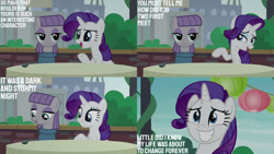 Size: 1280x720 | Tagged: safe, edit, edited screencap, editor:quoterific, screencap, maud pie, rarity, earth pony, pony, unicorn, g4, season 6, the gift of the maud pie, female, grin, mare, nervous, nervous smile, open mouth, open smile, smiling