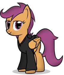 Size: 382x444 | Tagged: safe, artist:factory-fanart, scootaloo, pegasus, pony, fanfic:pegasus device, fanfic:rainbow factory, g4, absentia, black hoodie, evil, evil scootaloo, factory scootaloo, fanfic art, looking at you, older, older scootaloo, simple background, transparent background