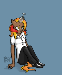 Size: 500x600 | Tagged: safe, artist:pandarainbow, oc, oc only, oc:amaretto, anthro, plantigrade anthro, bartender, blue background, clothes, commission, commissioner:miserybahamut, female, glass, simple background, solo, wine glass