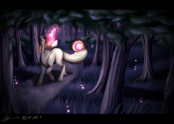 Size: 5000x3570 | Tagged: safe, artist:lunciakkk, oc, oc only, oc:bapian, pony, commission, forest, magic, solo