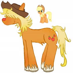 Size: 2048x2048 | Tagged: safe, artist:ponywizards, part of a set, applejack, earth pony, pony, g4, alternate hairstyle, colored hooves, hair over eyes, high res, red nosed, redesign, screencap reference, simple background, solo, white background