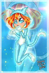 Size: 1618x2395 | Tagged: safe, artist:noreentheartist, cat, equestria girls, g4, animal costume, barely eqg related, base used, bloom (winx club), cat costume, cat ears, cat tail, catsuit, clothes, costume, crossover, equestria girls style, equestria girls-ified, gloves, kigurumi, looking at you, nintendo, paw gloves, paws, super mario 3d world, super mario bros., tail, winx club