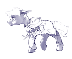 Size: 1547x1277 | Tagged: safe, artist:blue ink, earth pony, pony, fantasy class, monochrome, simple background, solo, sword, warrior, weapon, white background