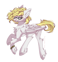 Size: 1115x1199 | Tagged: safe, artist:таланта нет, oc, oc only, oc:ludwig von leeb, pegasus, pony, blonde hair, butt, clock, ear fluff, glasses, green eyes, looking at you, male, plot, simple background, solo, stallion, white background, wings