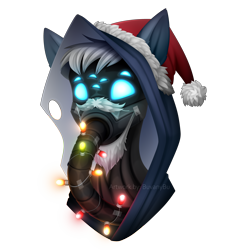 Size: 4724x4724 | Tagged: safe, artist:buvanybu, oc, oc only, oc:gear works, cyborg, cyborg pony, earth pony, pony, augmented, bust, christmas, christmas lights, crossover, earth pony oc, hat, holiday, hood, icon, portrait, santa beard, santa hat, simple background, techpriest, transparent background, warhammer 40k