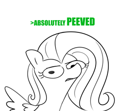 Size: 3651x3300 | Tagged: safe, artist:tjpones, fluttershy, pegasus, pony, g4, black and white, female, grayscale, greentext, high res, looking at you, mare, monochrome, peeved, simple background, solo, text, white background