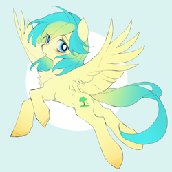 Size: 3500x3500 | Tagged: safe, artist:amo, oc, oc only, oc:nature guard, pegasus, pony, blushing, chest fluff, eyebrows, eyebrows visible through hair, eyelashes, female, flying, high res, looking at you, mare, pegasus oc, simple background, solo, spread wings