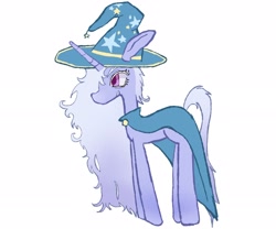 Size: 2048x1705 | Tagged: safe, alternate version, artist:ponywizards, trixie, pony, unicorn, g4, cape, clothes, colored eyelashes, hat, long mane, messy mane, redesign, simple background, solo, white background