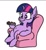 Size: 390x426 | Tagged: safe, artist:jargon scott, twilight sparkle, pony, unicorn, g4, belly, belly button, chair, chubby, chubby twilight, couch potato, cute, female, hoof hold, mare, remote, simple background, sitting, smiling, solo, still frame, unicorn twilight, white background