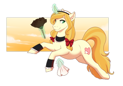Size: 3421x2401 | Tagged: safe, artist:royvdhel-art, oc, oc only, oc:vive, pony, unicorn, bow, choker, clothes, cuffs (clothes), duster, glowing, glowing horn, hair bow, handkerchief, high res, horn, levitation, magic, maid, simple background, smiling, telekinesis, transparent background, unicorn oc