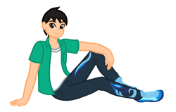 Size: 1100x700 | Tagged: safe, artist:wavebreeze234, oc, oc only, oc:wave breeze, human, clothes, humanized, male, pants, shoes, simple background, sitting, smiling, solo, transparent background
