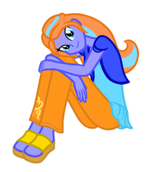 Size: 670x780 | Tagged: safe, artist:wavebreeze234, oc, oc only, oc:alyssa, equestria girls, g4, clothes, equestria girls-ified, pants, sandals, simple background, sitting, smiling, solo, transparent background