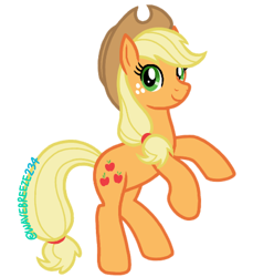 Size: 850x926 | Tagged: safe, artist:wavebreeze234, applejack, earth pony, pony, g4, cowboy hat, female, freckles, hat, mare, rearing, signature, simple background, solo, transparent background