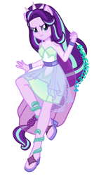 Size: 400x708 | Tagged: safe, artist:wavebreeze234, starlight glimmer, equestria girls, g4, alternate hairstyle, bare shoulders, belt, cape, clothes, dress, female, frills, high heels, open-toed shoes, ponied up, see-through, shoes, signature, simple background, skirt, sleeveless, smiling, solo, strapless, transparent background, wrist cuffs