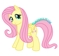 Size: 970x926 | Tagged: safe, artist:wavebreeze234, fluttershy, pegasus, pony, g4, eyelashes, female, folded wings, looking at you, mare, signature, simple background, smiling, solo, tail, transparent background, wings