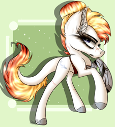 Size: 2929x3241 | Tagged: safe, artist:beamybutt, oc, oc only, earth pony, pony, abstract background, amputee, colored hooves, ear fluff, earth pony oc, eyelashes, female, high res, mare, prosthetic leg, prosthetic limb, prosthetics, rearing, smiling, solo