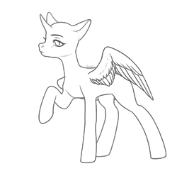 Size: 1031x994 | Tagged: safe, alternate version, artist:klewgcg, oc, oc only, alicorn, pony, alicorn oc, bald, base, horn, lineart, monochrome, raised hoof, simple background, solo, transparent background, wings