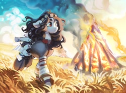 Size: 1280x947 | Tagged: safe, artist:myscherri, oc, oc only, pony, bonfire, clothes, fire, headband, solo