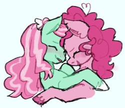 Size: 750x651 | Tagged: safe, artist:spookberry, minty, pinkie pie, earth pony, pony, g3, g4, female, generation leap, lesbian, ship:pinkieminty, shipping