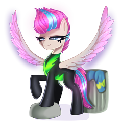 Size: 7200x7600 | Tagged: safe, artist:opal_radiance, zipp storm, pegasus, pony, g5, my little pony: a new generation, absurd resolution, clothes, commission, eyebrows, female, looking at you, mare, raised hoof, simple background, smiling, smiling at you, solo, spread wings, the washouts, transparent background, trash, trash can, uniform, washouts uniform, wings, wonderbolts, wonderbolts uniform