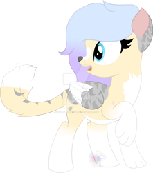 Size: 1280x1446 | Tagged: safe, artist:pure-blue-heart, oc, oc only, cat, cat pony, original species, pegasus, pony, art fight revenge, colored wings, deviantart watermark, female, mare, obtrusive watermark, paws, simple background, solo, transparent background, two toned wings, watermark, wings