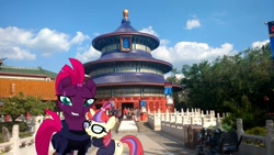 Size: 1467x828 | Tagged: safe, artist:greywolf2021, moondancer, tempest shadow, pony, unicorn, g4, chinese, disney world, epcot, female, irl, mare, photo, ponies in real life, temple of heaven