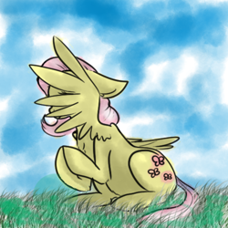 Size: 500x500 | Tagged: safe, artist:pandarainbow, fluttershy, pegasus, pony, g4, covering, female, grass, solo