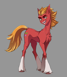 Size: 2869x3280 | Tagged: safe, artist:1an1, sprout cloverleaf, earth pony, pony, g5, my little pony: a new generation, antagonist, cloven hooves, cutie mark, gray background, high res, male, open mouth, simple background, solo, stallion