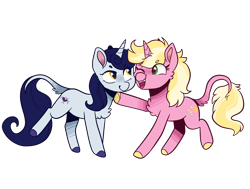 Size: 2242x1697 | Tagged: safe, artist:moccabliss, moonlight raven, sunshine smiles, pony, g4, female, siblings, simple background, sisters, transparent background