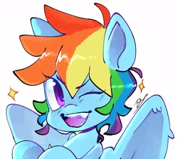 Size: 2048x1834 | Tagged: safe, artist:haichiroo, rainbow dash, pegasus, pony, g4, bust, one eye closed, open mouth, portrait, simple background, solo, white background, wink