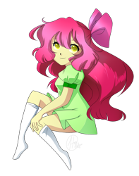 Size: 900x1142 | Tagged: safe, artist:haydee, apple bloom, human, g4, clothes, dress, humanized, simple background, socks, solo, stocking feet, transparent background
