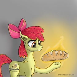Size: 900x900 | Tagged: safe, artist:tincantim, apple bloom, earth pony, pony, g4, bread, female, filly, food, solo