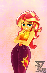 Size: 1350x2109 | Tagged: safe, artist:theretroart88, sunset shimmer, equestria girls, g4, bedroom eyes, breasts, busty sunset shimmer, crossed arms, female, geode of empathy, grin, looking at you, magical geodes, music festival outfit, sexy, smiling, smiling at you, solo, stupid sexy sunset shimmer, thighs, thunder thighs, wide hips
